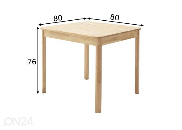 Puidust Söögilaud Oskar 80x80 cm mõõdud