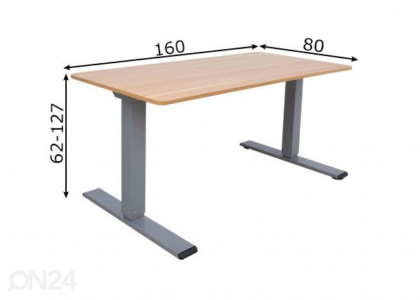 Reguleeritav laud Ergo Optimal 160x80 cm, 2 mootorit mõõdud