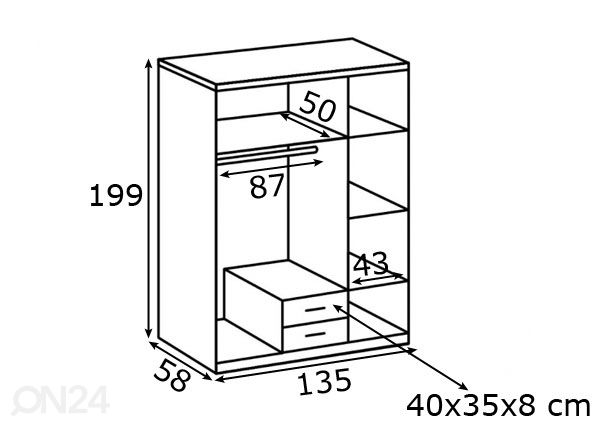 Riidekapp Borkum 135 cm mõõdud