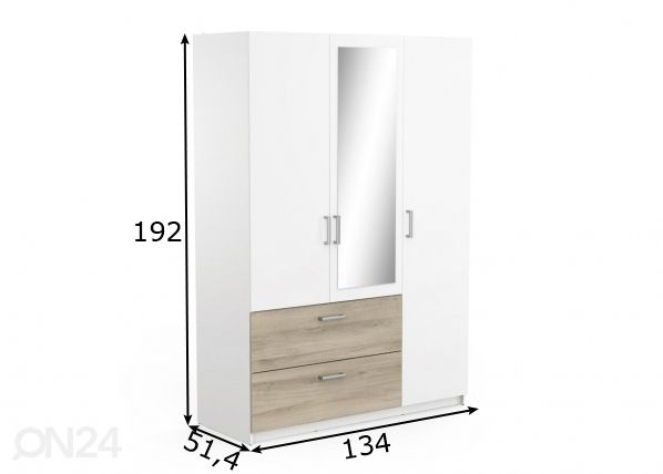 Riidekapp Ready2 134cm mõõdud