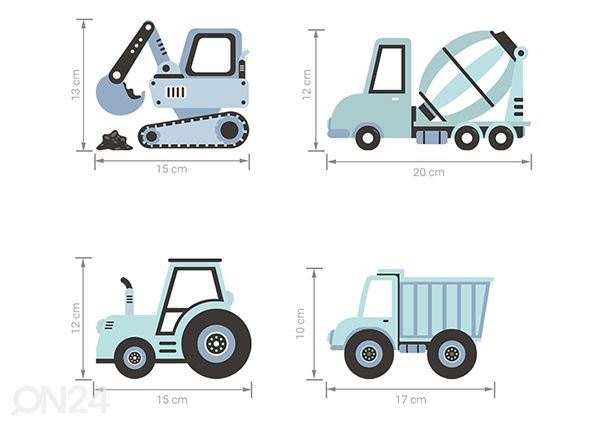 Seinakleebis Ehitussõidukid, sinine mõõdud