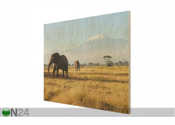 Seinapilt puidul Elephants in front of the Kilimanjaro in Kenya