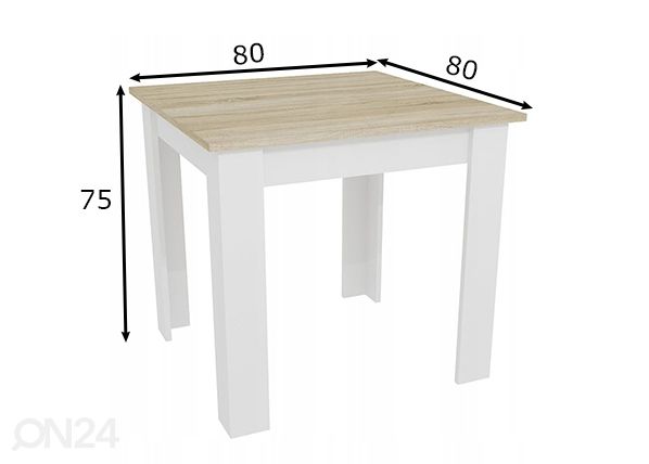 Söögilaud 80x80 cm, sonoma tamm/valge mõõdud