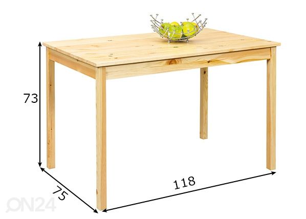 Söögilaud Carrel 118x75 cm mõõdud