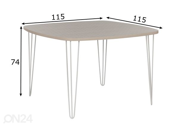 Söögilaud Lemon 115x115 cm mõõdud