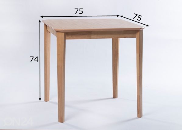 Söögilaud Loreta 75x75 cm, naturaalne mõõdud