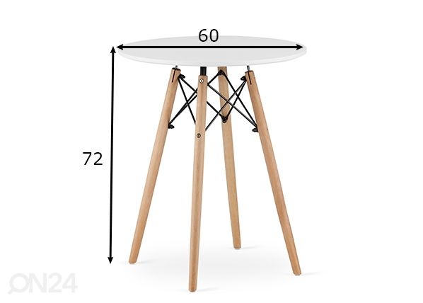 Söögilaud Todi Ø60 cm, valge mõõdud