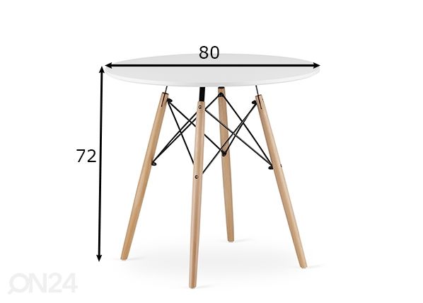 Söögilaud Todi Ø80 cm, valge mõõdud