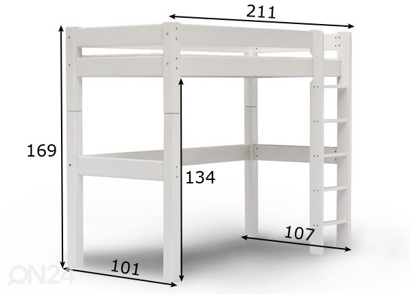 Suwem kõrge narivoodi Lahe püstredeliga 90x200 cm mõõdud