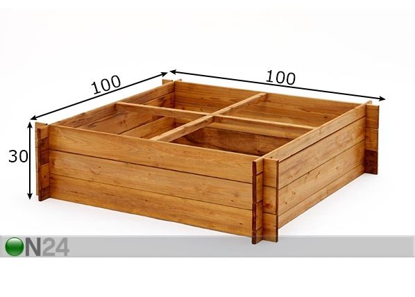 Taimekasvatuskast 100x100 cm 4 sektorit mõõdud