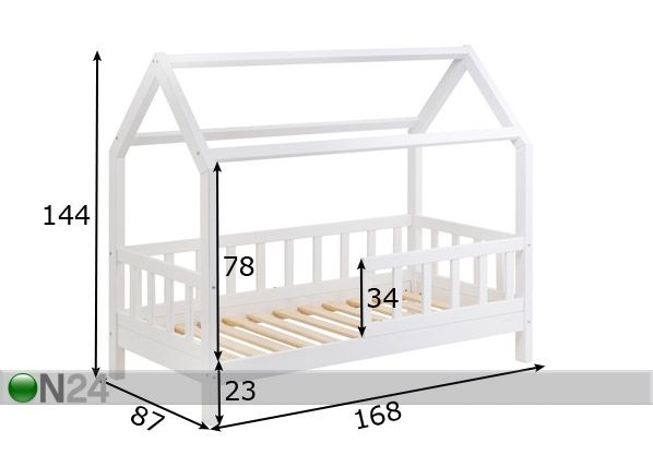 Täispuidust lastevoodi 80x160 cm mõõdud