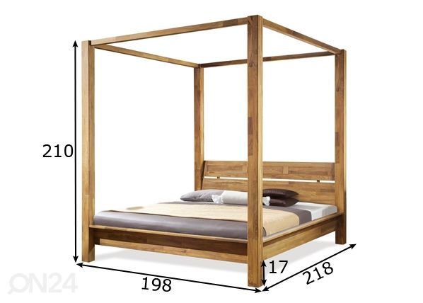 Tammepuidust baldahhiinvoodi Sevilla 180x200 cm mõõdud