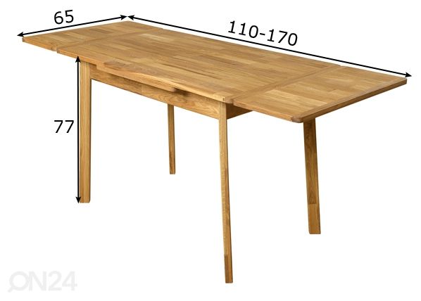 Tammepuidust pikendatav söögilaud Mini1 110-170x65 cm mõõdud