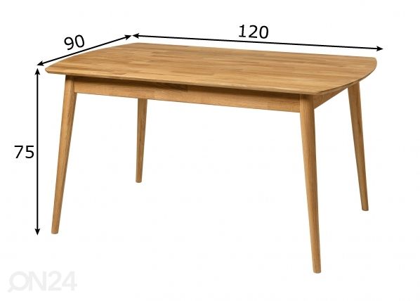 Tammepuidust söögilaud Scan 120x90 cm mõõdud