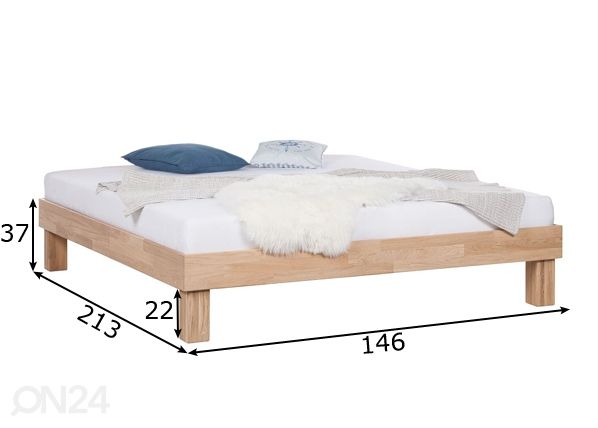 Tammepuidust voodi Judith 140х200 cm, valge õli mõõdud