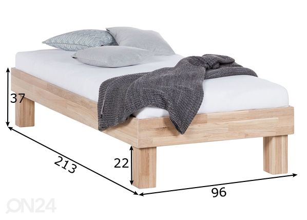 Tammepuidust voodi Judith 90х200 cm, valge õli mõõdud