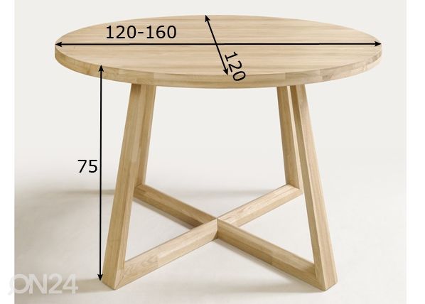 Tammepuust pikendatav söögilaud Merbi 120/160x120 cm, valge õli