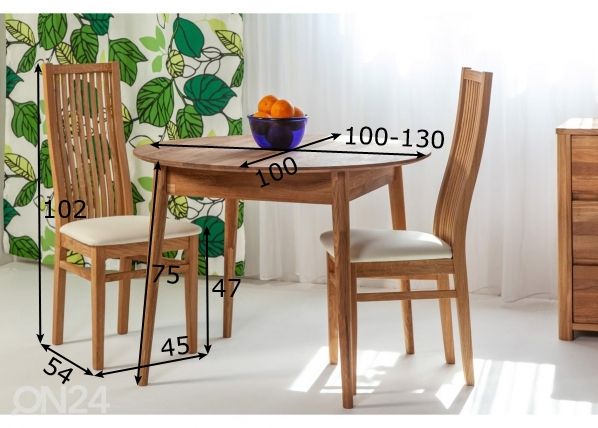Tammepuust söögilaud Scan 100x100/130 cm+ 2 tooli Sandra mõõdud