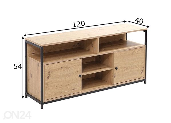 TV-alus Study 120x40xH54 cm, tamm/must mõõdud