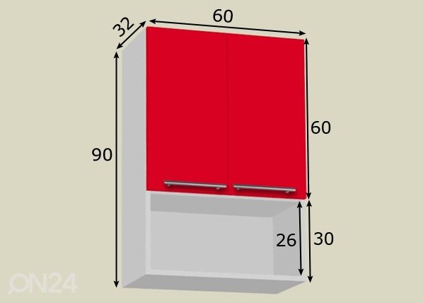 Ülemine köögikapp 60 cm mõõdud