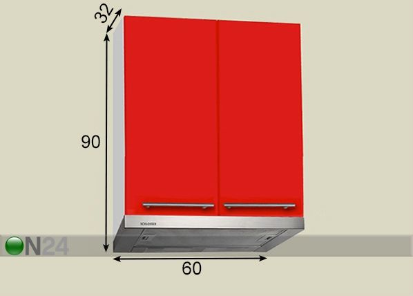 Ülemine köögikapp õhupuhastajale 60 cm mõõdud