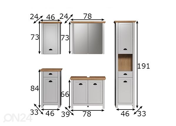 Vannitoamööbli komplekt Landside mõõdud
