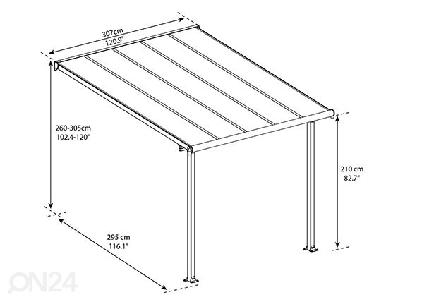 Varikatus terrassile Olympia 3x3,05 m mõõdud