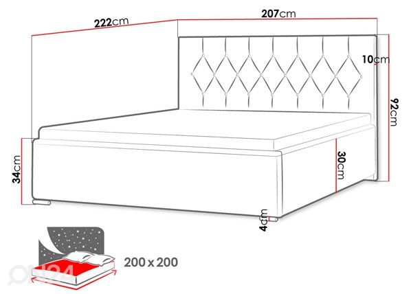 Voodi Davenport 200x200 cm mõõdud