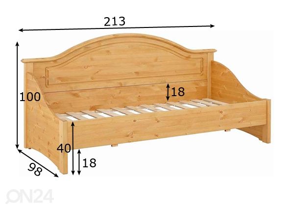 Voodi Konrad 90x200 cm mõõdud