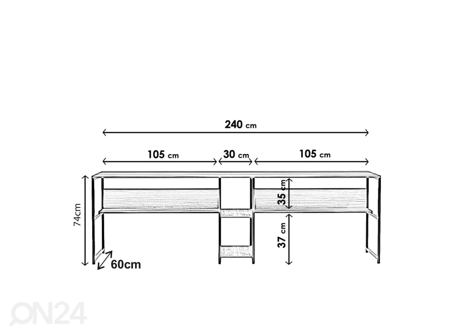2-kohaline kirjutuslaud 240 cm suurendatud mõõdud