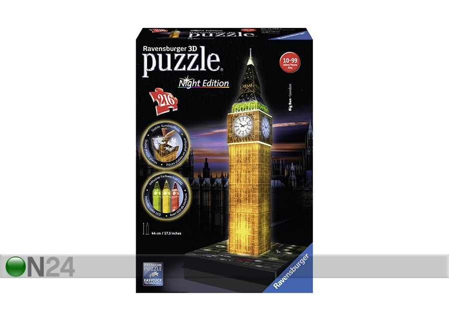 3D pimedas helendav pusle Big Ben 216 tk suurendatud