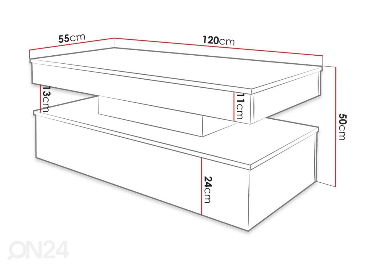 Diivanilaud 120x55 cm + LED suurendatud mõõdud