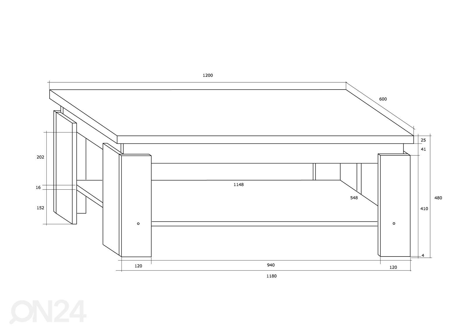 Diivanilaud 120x60 cm suurendatud mõõdud