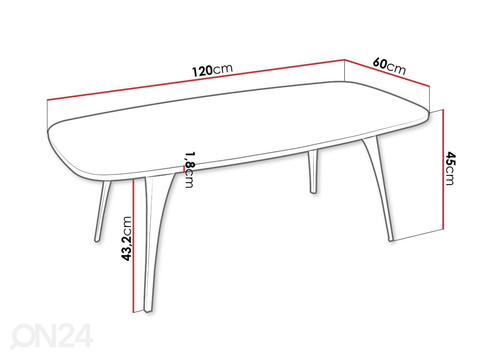 Diivanilaud Fabina 120x60 cm suurendatud mõõdud