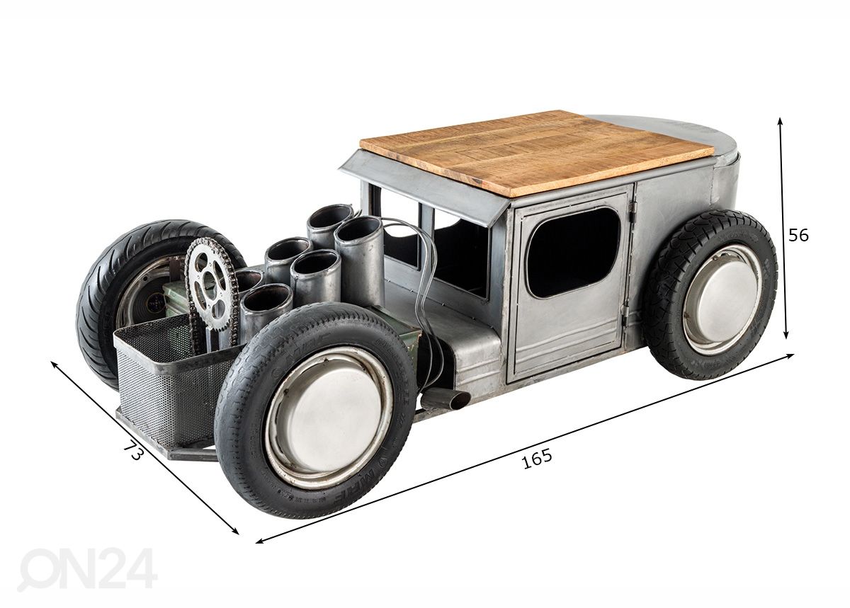 Diivanilaud Hot Rod 165x73 cm suurendatud mõõdud