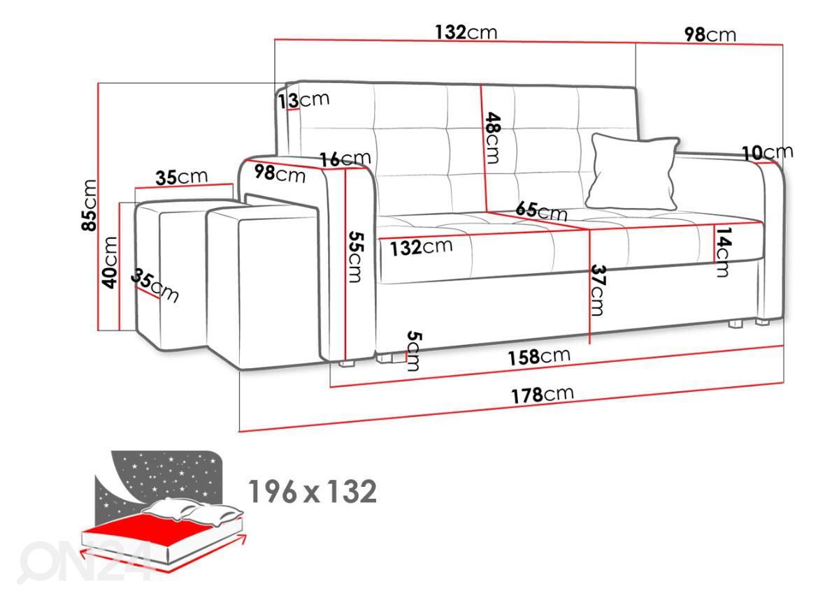 Diivanvoodi + 2 tumbat suurendatud mõõdud
