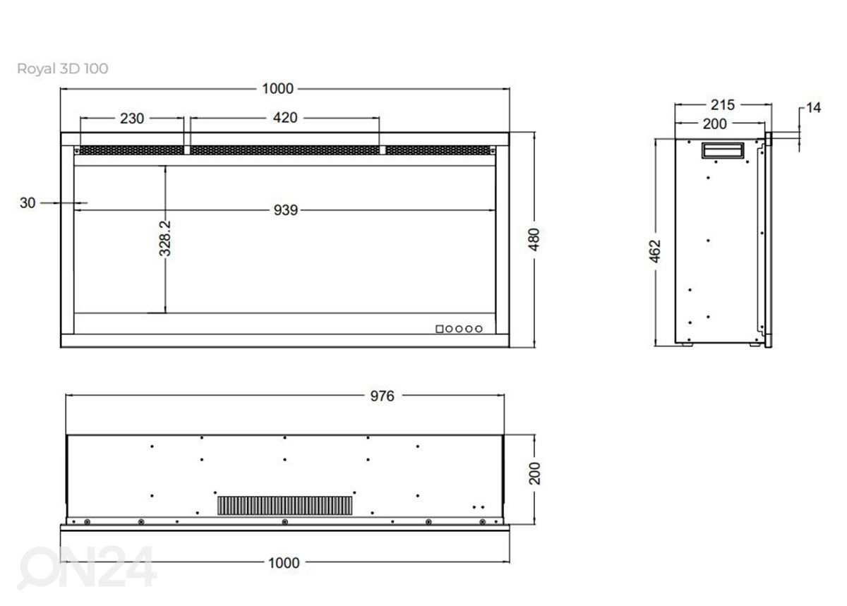 Elektrikamin Aflamo Royal 3D 100 suurendatud mõõdud