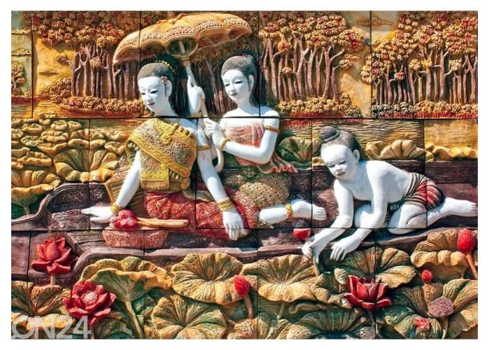 Fliis fototapeet Thai Stone Carving on Temple Wall 368x254 cm suurendatud