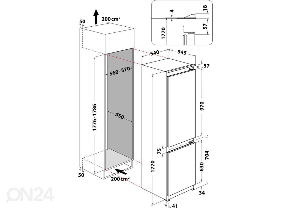 Integreeritav külmik Whirlpool ART66122 suurendatud mõõdud