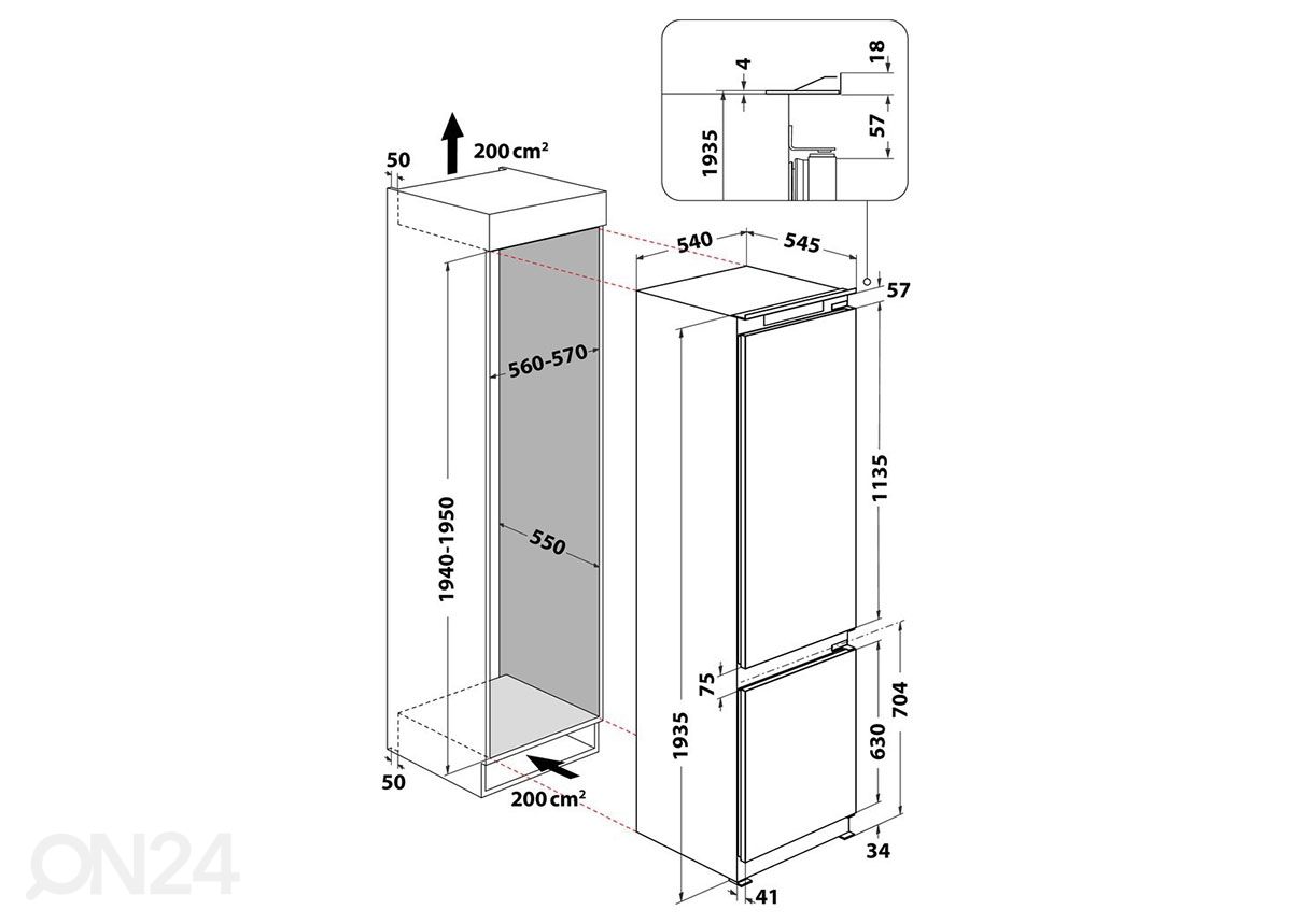 Integreeritav külmik Whirlpool ART9811SF2 suurendatud mõõdud