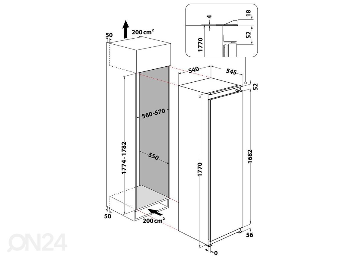 Integreeritav sügavkülmik Whirlpool AFB18402 suurendatud mõõdud