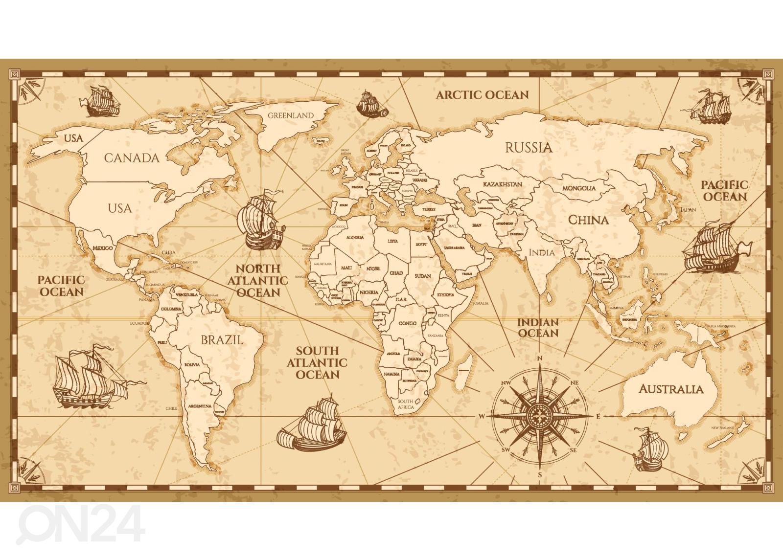 Isekleepuv fototapeet Antique World Map suurendatud