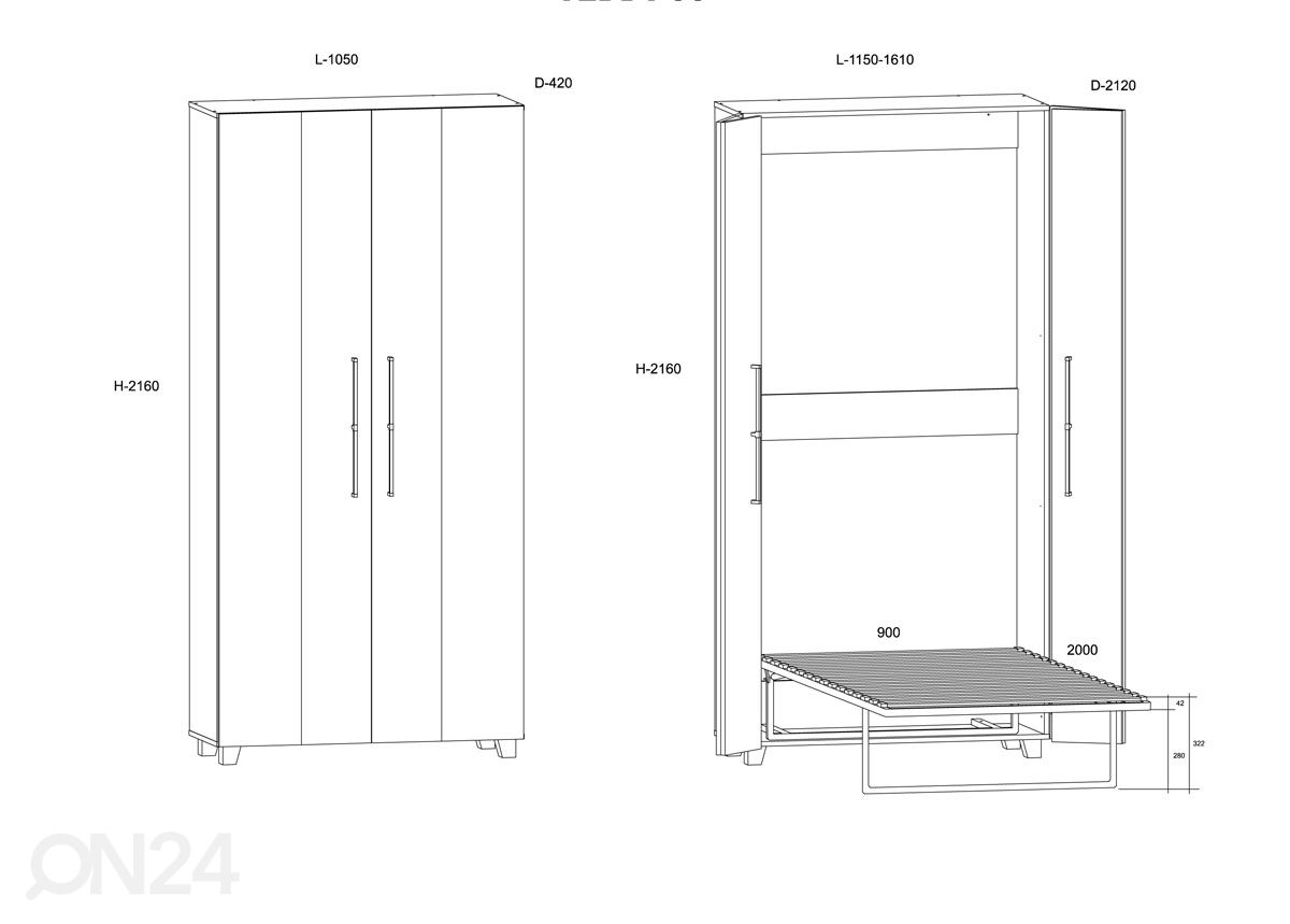 Kappvoodi 90x200 cm suurendatud mõõdud