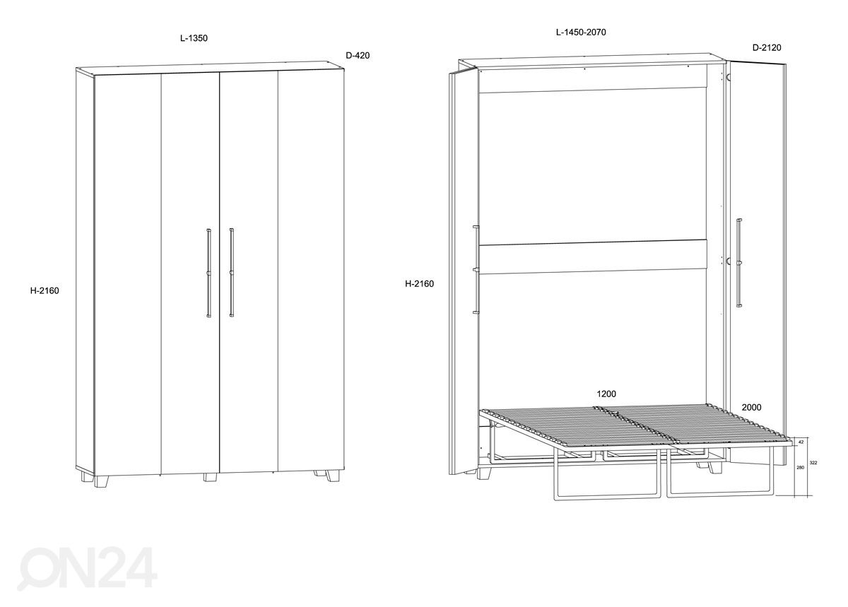 Kappvoodi Bweeng 120x200 cm suurendatud mõõdud