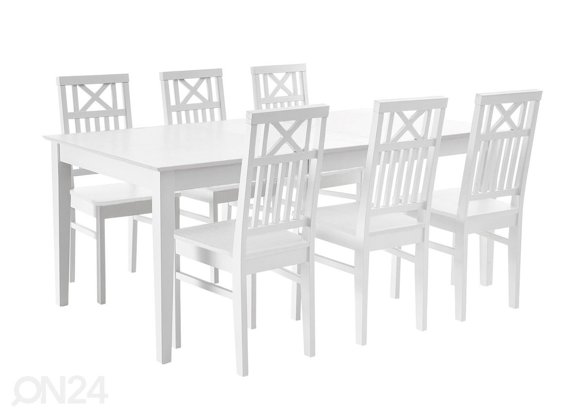 Kasepuidust söögitoakomplekt Florence laud 140-180x90 cm + 6 tooli, valge suurendatud