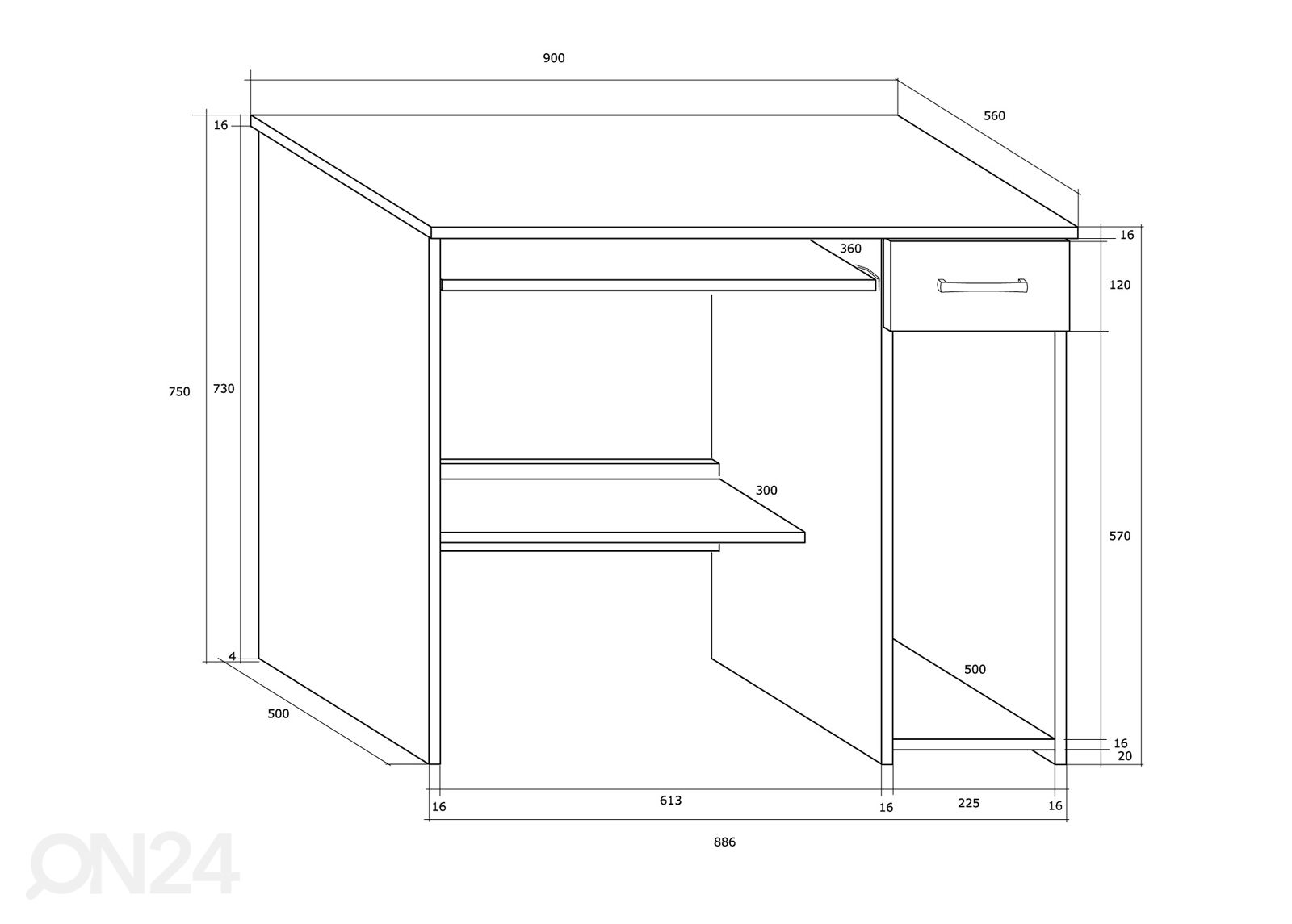 Kirjutuslaud Max 90 cm suurendatud mõõdud