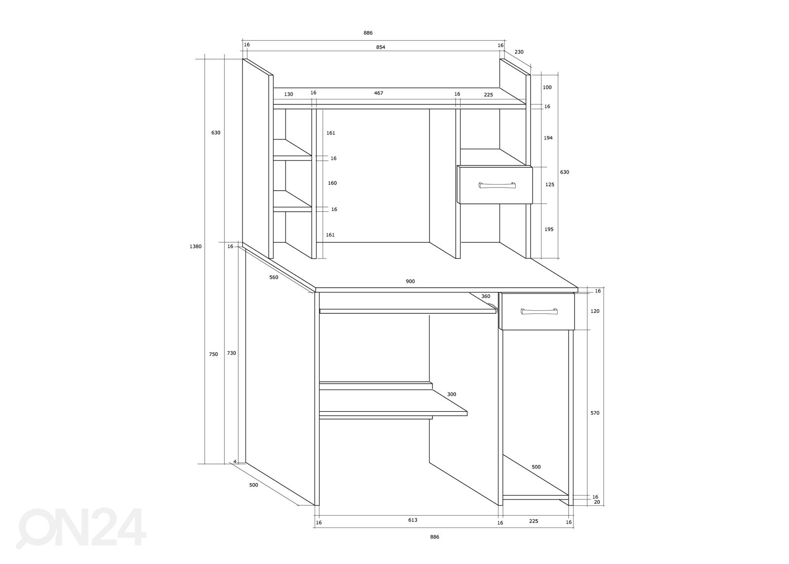 Kirjutuslaud Max 90 cm suurendatud mõõdud