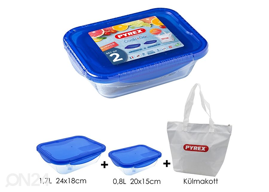 Komplekt Pyrex toidukarp/ahjuvorm 2 tk + külmakott suurendatud