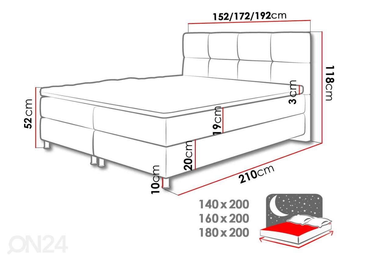 Kontinentaalvoodi 160x200 cm suurendatud mõõdud