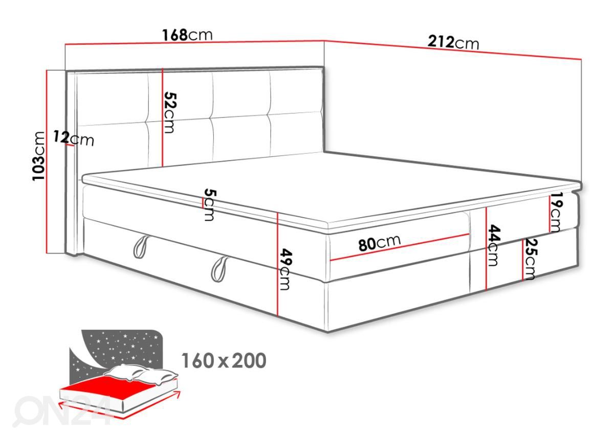 Kontinentaalvoodi Kansas 160x200 cm suurendatud mõõdud